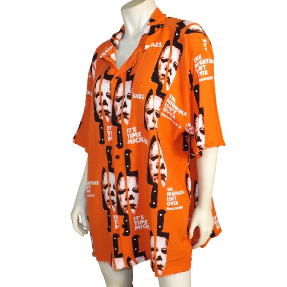 HALLOWEEN 2 Shirt, 3XL, Button front, Short sleeves, Pocket, Orange, Rayon - Picture 3 of 12